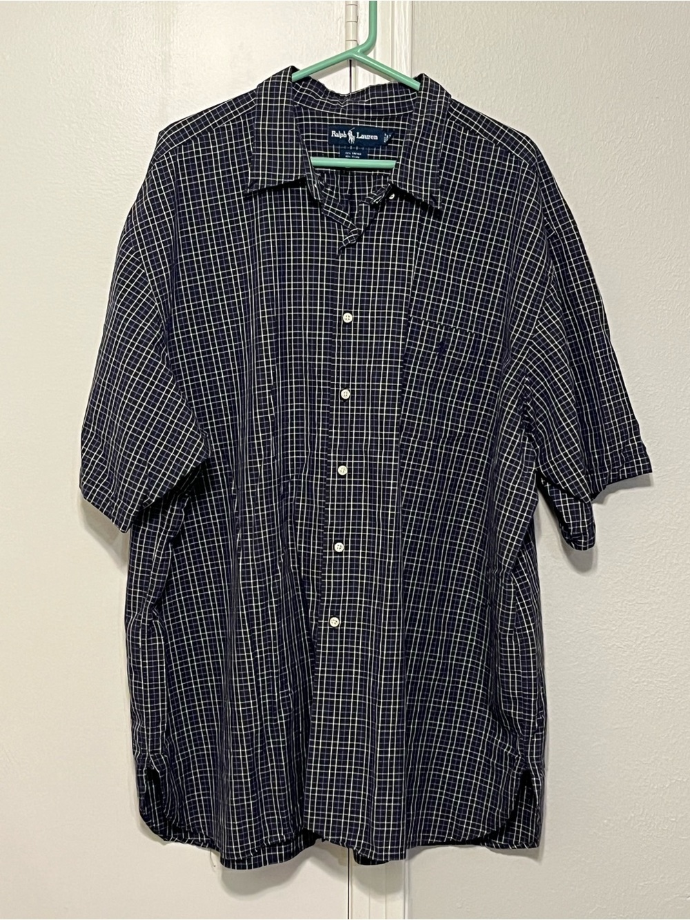 Ralph Lauren Men’s 3X Big Big & Tall Navy/White Plaid Short Sleeve Button-Up